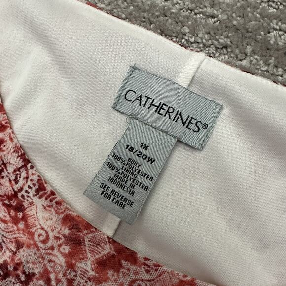 Catherines Dress Womens 1X Red White Tiered Sheer Short Sleeve Floral Print NWT - Picture 6 of 11
